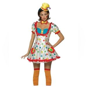 Spirit HALLOWEEN CLOWN COSTUME Complete Set + Clock Purse + Red Nose + More!